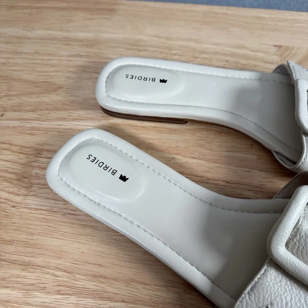 Birdies the kiwi bone Leather Flat Slide Sandals womens 7.5